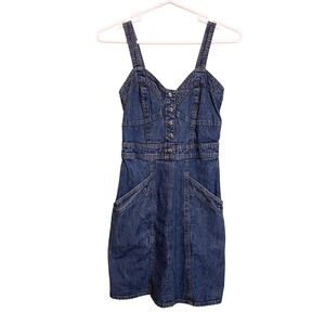 Japna Womens Y2k Denim Casual Pockets Pinafore Jumper Mini Dress Blue Small